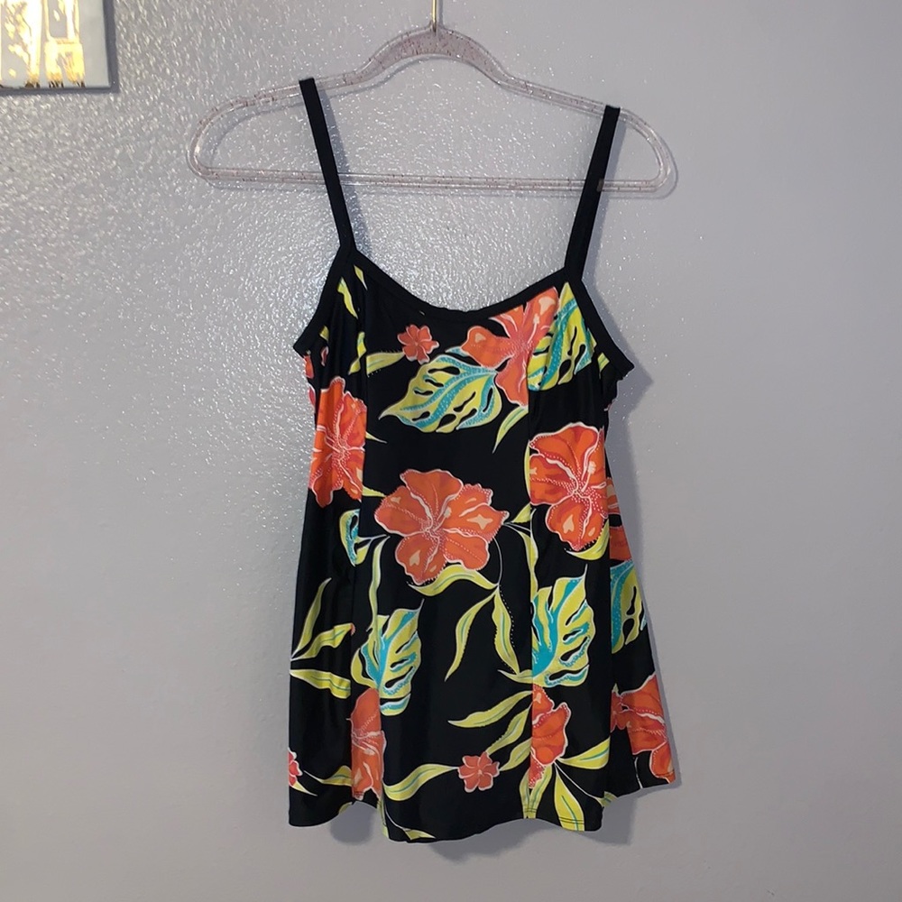 Costa Del Sol black floral one piece swim suit dress